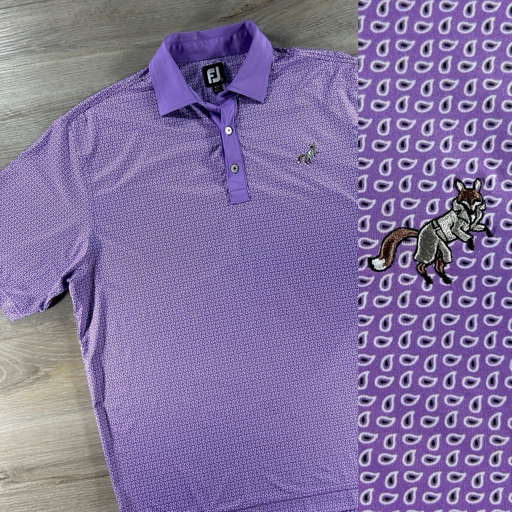 FootJoy Large Short Sleeve Purple‎ And Black Paisley Polo River Bend Golf Club